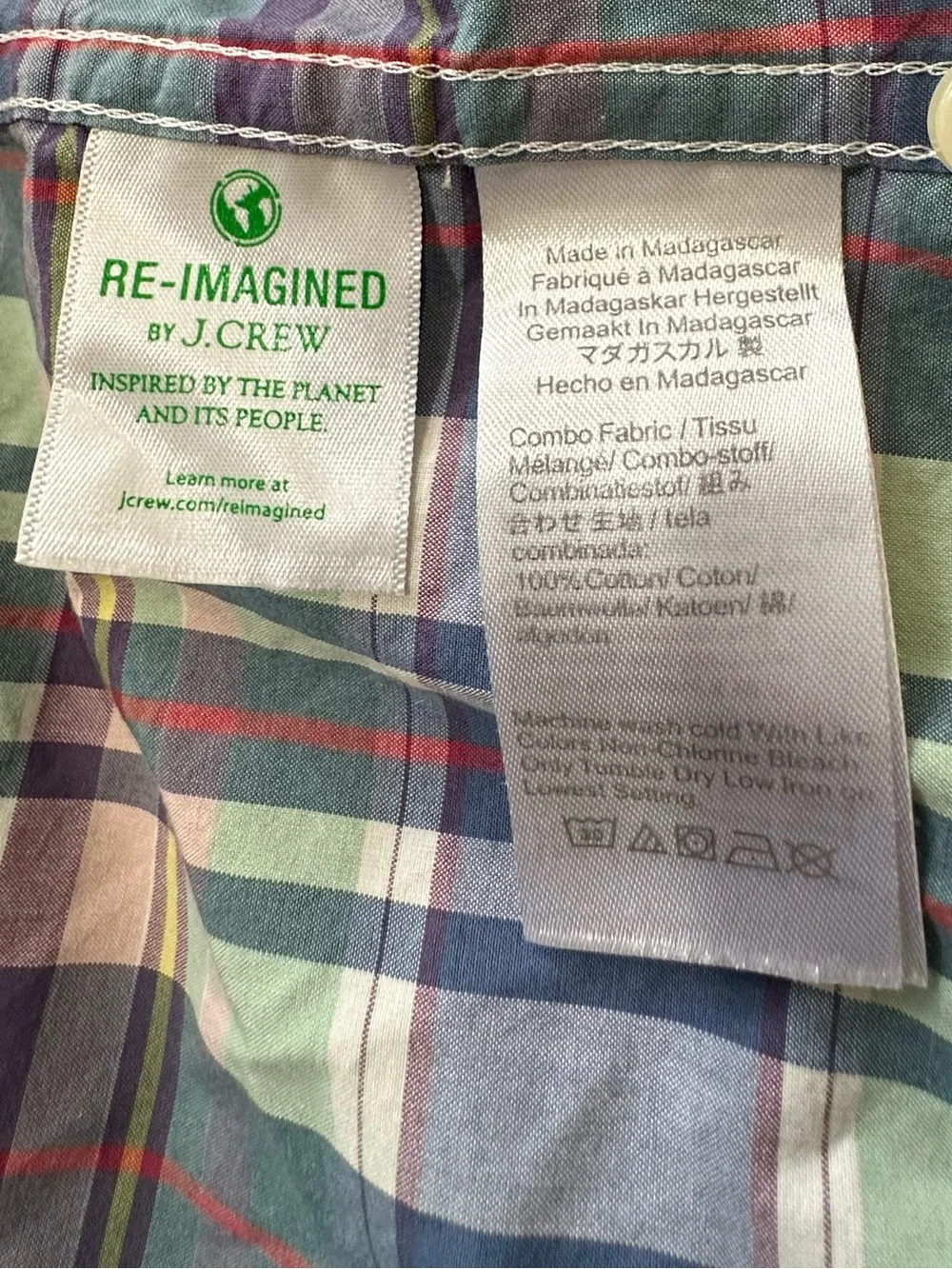 J. Crew Classic Secret Wash Blue Green Plaid Long Sleeve Button Shirt Men’s M
